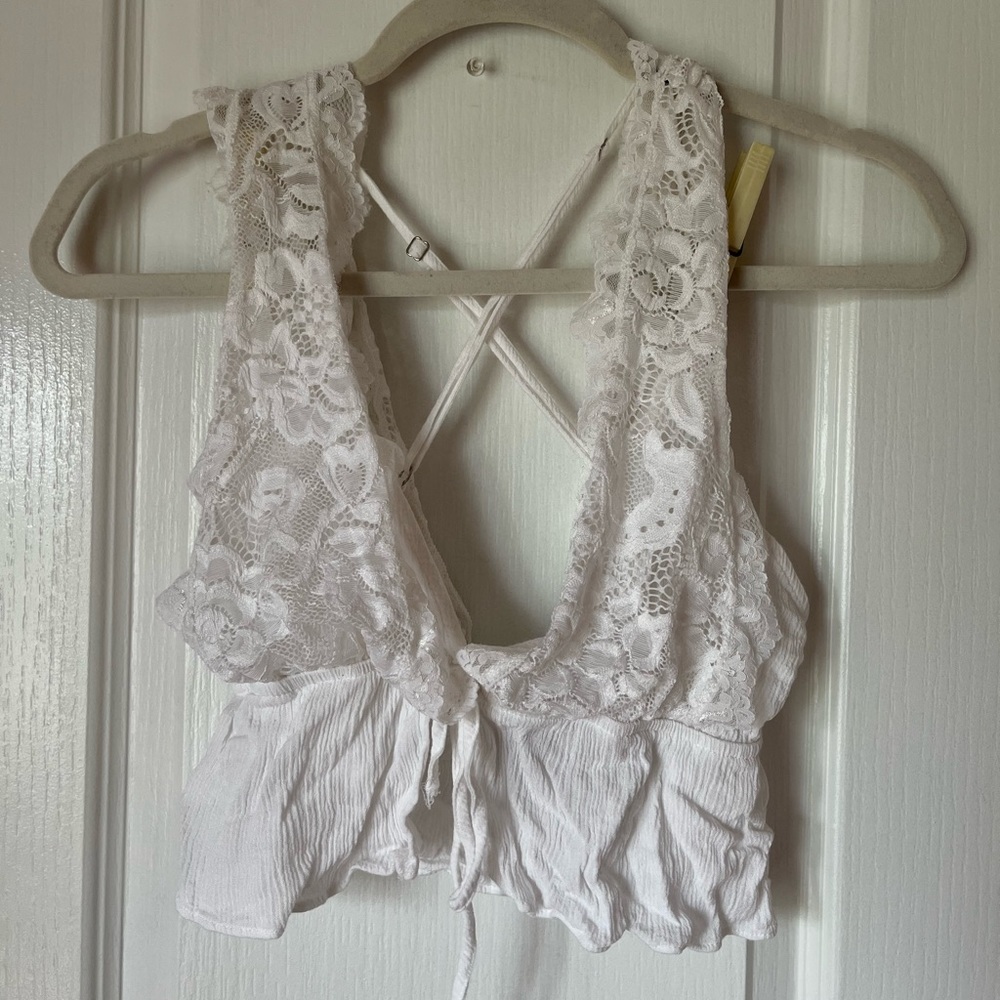 White Lace Forever 21 Crop Top with Criss Cross Back